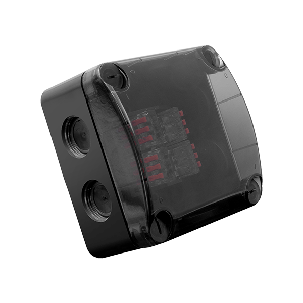 UNCRIMP 85MM X 85MM X 52MM IP66 WEATHERPROOF ENCLOSURE WITH SEMI-TRANSPARENT LID & FURNISHED WITH 4 X 3 WAY LEVER CONNECTORS - BLACK - Junction Boxes UNCRIMP 85MM X 85MM X 52MM IP66 WEATHERPROOF ENCLOSURE WITH SEMI-TRANSPARENT LID & FURNISHED WITH 4 X 3 WAY LEVER CONNECTORS - BLACK Junction Boxes