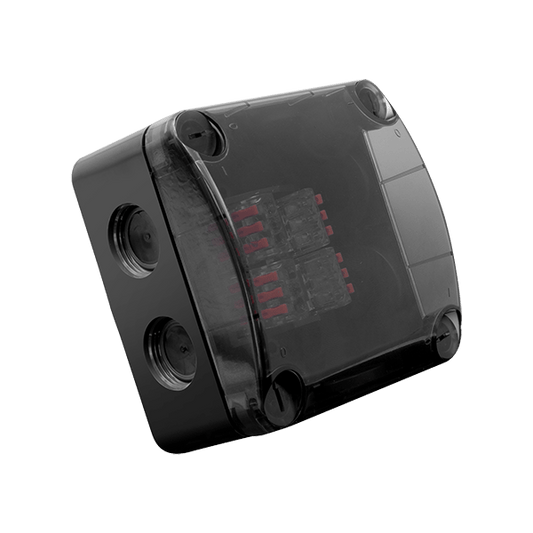 UNCRIMP 85MM X 85MM X 52MM IP66 WEATHERPROOF ENCLOSURE WITH SEMI-TRANSPARENT LID & FURNISHED WITH 4 X 3 WAY LEVER CONNECTORS - BLACK - Junction Boxes UNCRIMP 85MM X 85MM X 52MM IP66 WEATHERPROOF ENCLOSURE WITH SEMI-TRANSPARENT LID & FURNISHED WITH 4 X 3 WAY LEVER CONNECTORS - BLACK Junction Boxes