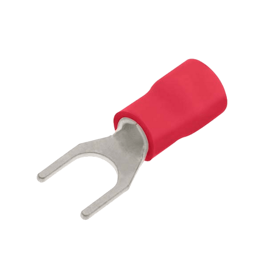 UNCRIMP RED FORK TERMINAL 4MM (NARROW) (PK100) - Red UNCRIMP RED FORK TERMINAL 4MM (NARROW) (PK100) Red