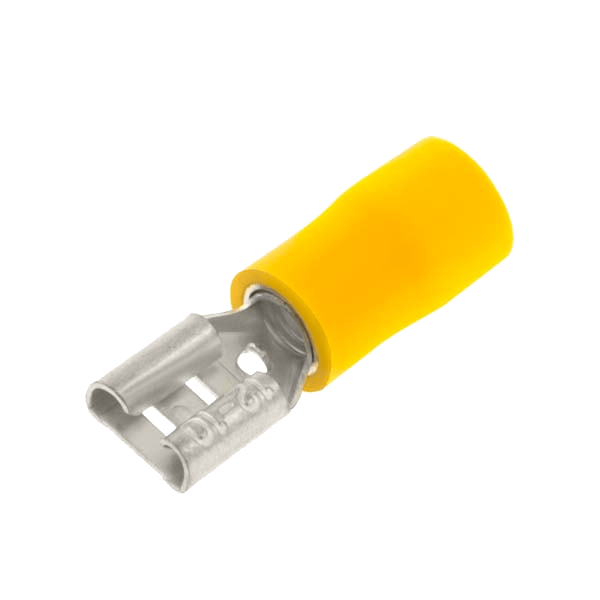 UNCRIMP YELLOW FEMALE PUSH ON 9.5MM (PK100) - Yellow UNCRIMP YELLOW FEMALE PUSH ON 9.5MM (PK100) Yellow