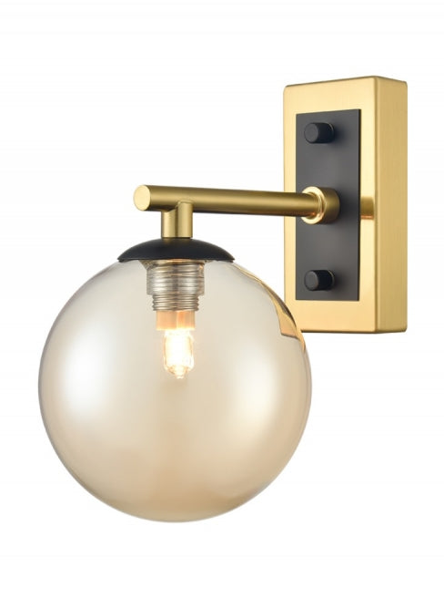 Franklite Stellar Wall Light Matt Black And Aged Brass With Amber Glass - Wall Lights Franklite Stellar Wall Light Matt Black And Aged Brass With Amber Glass Wall Lights