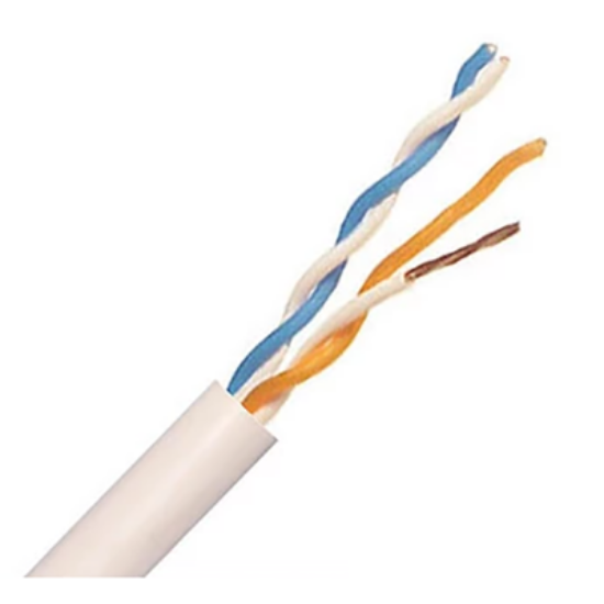 White 2 pair CCS telecom cable with twisted copper wires exposed, PVC sheath, 100m roll