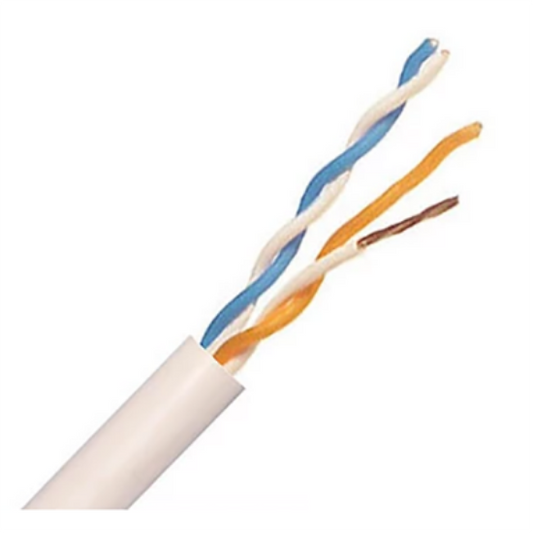 White 2 pair CCS telecom cable with twisted copper wires exposed, PVC sheath, 100m roll