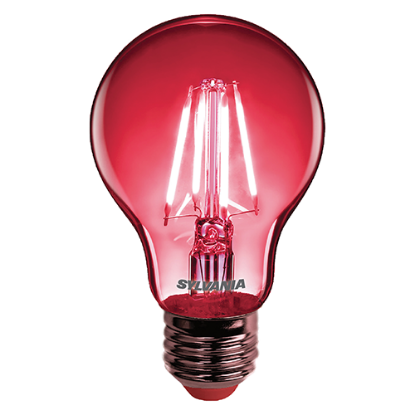Red retro-style LED filament bulb with E27 screw cap, ideal for decorative lighting
