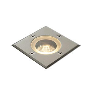 Square recessed LED ground light with stainless steel finish for outdoor lighting