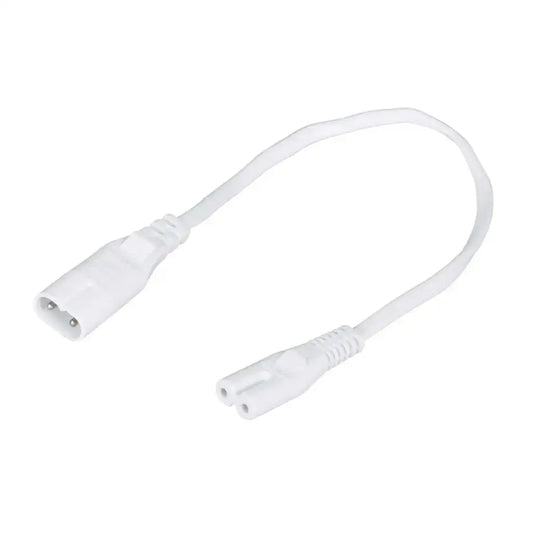 White LED lighting connector cable with two-pin and two-slot ends for wiring accessories