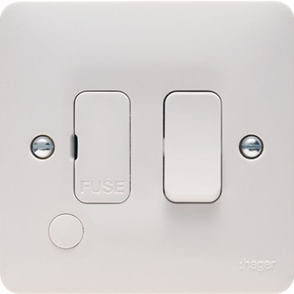 White switched fused connection unit with flex outlet for UK electrical wiring