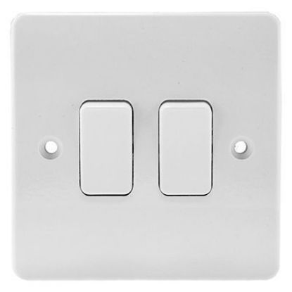 White 2 gang 2 way single pole light switch for UK electrical lighting control