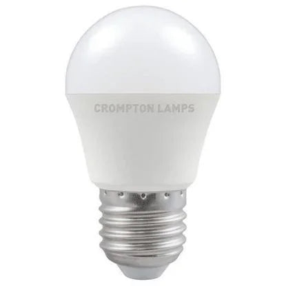 LED round bulb E27 daylight 6500K with thermal plastic, silver screw base, Crompton Lamps logo