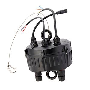 Black LED lighting wiring junction box with cables and connectors for electrical installation