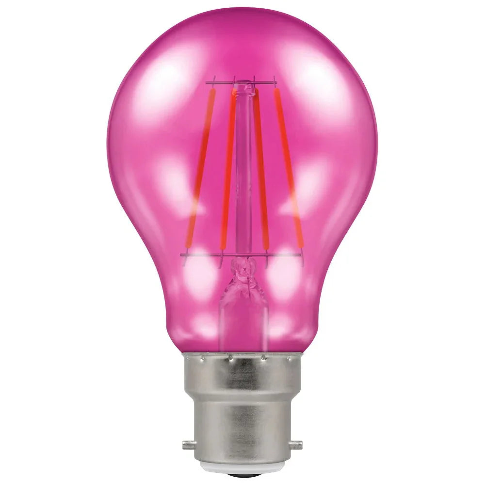 Pink LED light bulb with bayonet cap for modern electrical lighting
