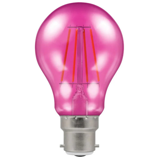 Pink LED light bulb with bayonet cap for modern electrical lighting