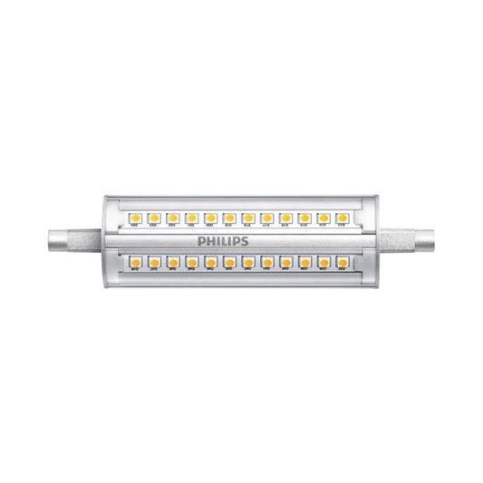 R7S 118mm LED linear bulb with visible diodes and silver end caps