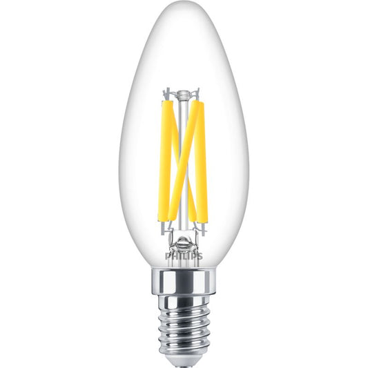 LED filament candle bulb, B35 E14, screw base, clear glass for decorative lighting