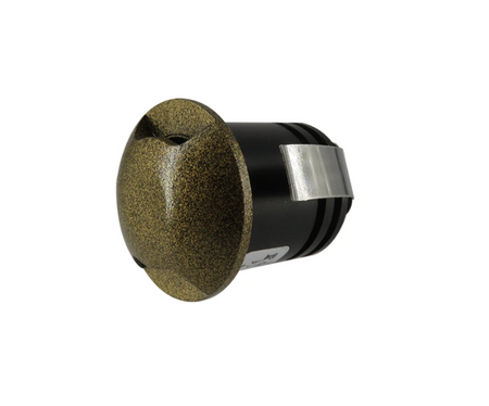 Round bronze LED recessed wall light with black casing and metal mounting clip