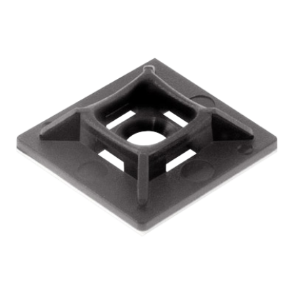Black 2-way cable tie base for electrical wiring, square plastic mount, 56mm size