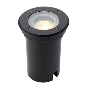 Black round LED ground light for outdoor garden or pathway illumination