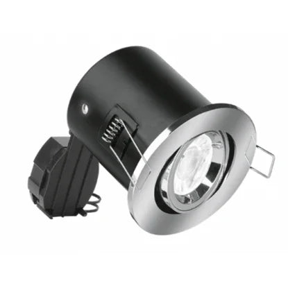 GU10 adjustable fire rated downlight with polished chrome finish, aluminium body