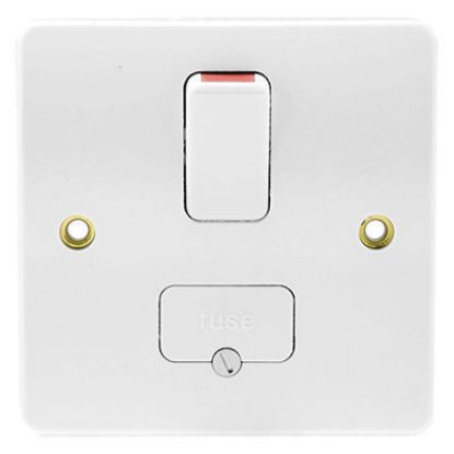 13A double pole switched fused spur with flex outlet in white, UK wiring accessory