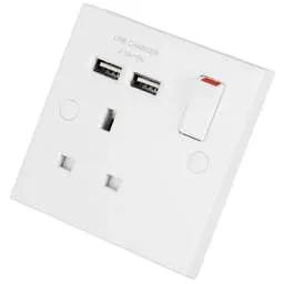 bg square edge BG 900 Series 13A 1 Gang Switched Socket with Twin USB Outlets White - bg square edge BG 900 Series 13A 1 Gang Switched Socket with Twin USB Outlets White