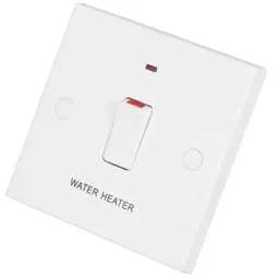 bg square edge BG 900 Series 20A DP Switch with Neon and Flex Outlet marked Water Heater White - bg square edge BG 900 Series 20A DP Switch with Neon and Flex Outlet marked Water Heater White