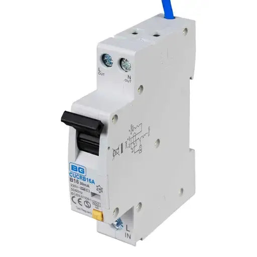 BG 16A 1P+N 1 Module B Curve 6kA 30mA Type A Compact RCBO