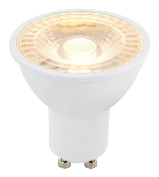 GU10 6W SMD LED light bulb, 3000K warm white, non-dimmable, close-up on white background