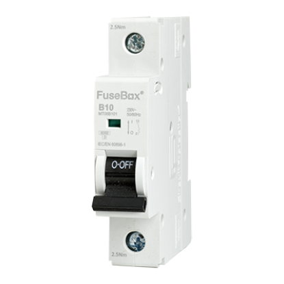 Single pole B-curve miniature circuit breaker with black ON/OFF switch for electrical safety