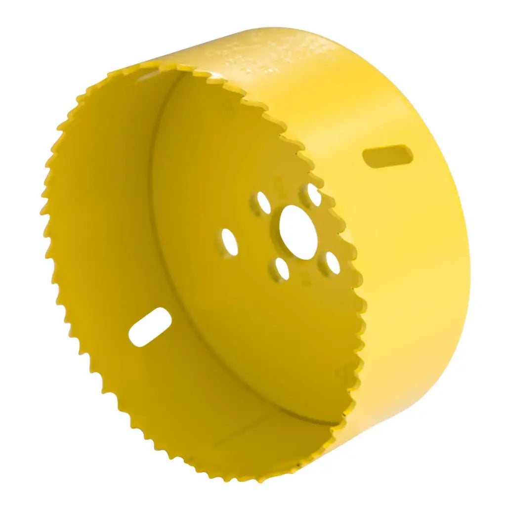 Yellow bi-metal hole saw for electrical installation and lighting projects