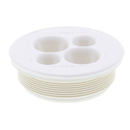 White circular electrical membrane entry plate with four cable entry holes, wiring accessory