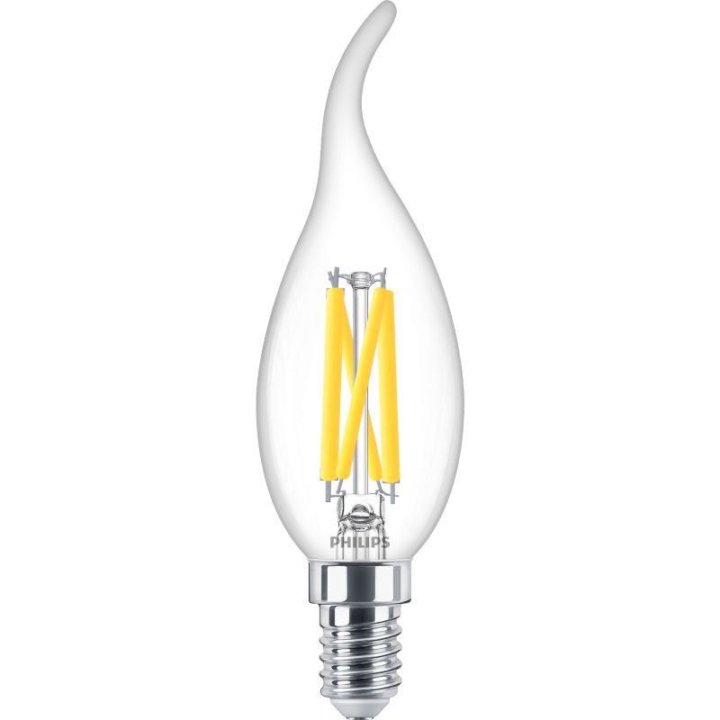 LED filament candle bulb with E14 screw base and clear glass, 40W classic style lighting