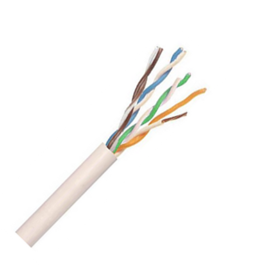 White PVC telecom cable with 4 twisted pairs, ideal for electrical wiring and data transmission