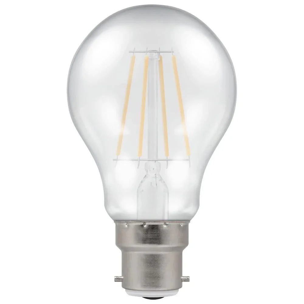 LED filament light bulb with bayonet cap, clear glass, energy efficient lighting