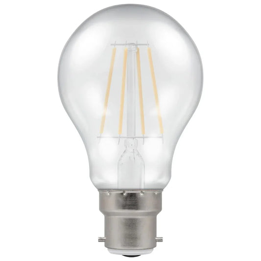 LED filament light bulb with bayonet cap, clear glass, energy efficient lighting