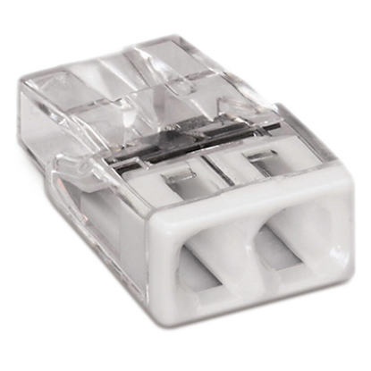 2-conductor compact splicing connector for electrical wiring, transparent plastic housing