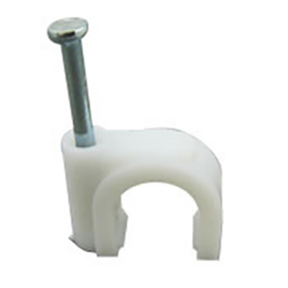 9mm white round cable clip with steel nail for securing electrical wiring