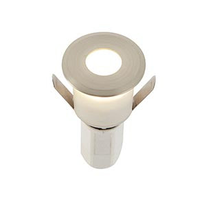 Round LED downlight with brushed metal trim for home or business lighting