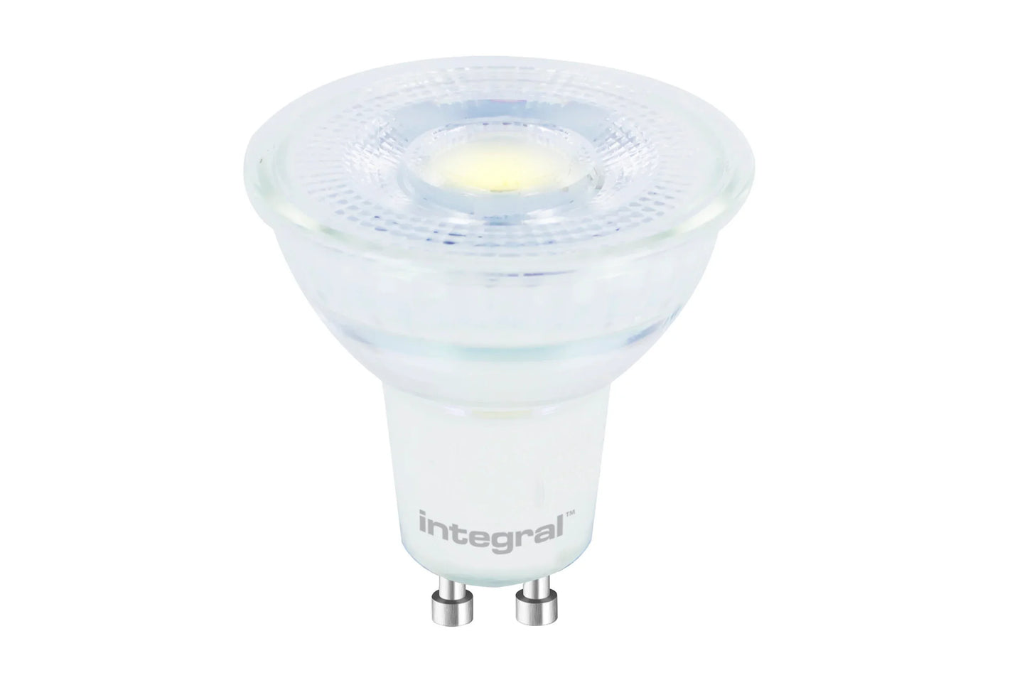 GU10 LED light bulb with frosted glass and metal pins, energy-efficient lighting