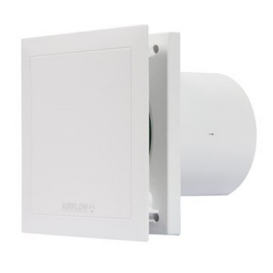 White wall-mounted extractor fan with square front, suitable for home ventilation