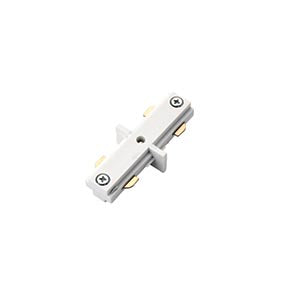 White T track lighting connector for electrical lighting installation
