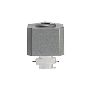 Grey electrical switch component with metallic finish for lighting and wiring applications