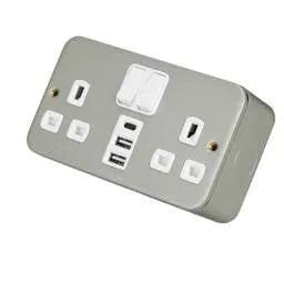 pvc back boxes Deta 13A 2 Gang Switched Socket with 2 x Type A and 1 x Type C USB Outlet Metal Clad - pvc back boxes Deta 13A 2 Gang Switched Socket with 2 x Type A and 1 x Type C USB Outlet Metal Clad
