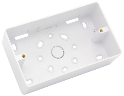 2-gang white plastic surface mount electrical back box with rounded corners, 32mm depth