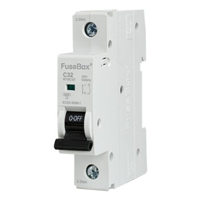 Single pole C32 MCB circuit breaker with on-off switch for electrical distribution