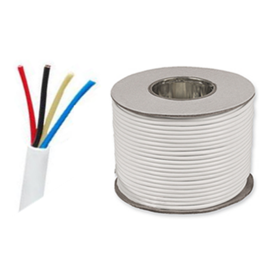 White 4 core alarm cable roll with exposed colored wires, 100m length for electrical wiring