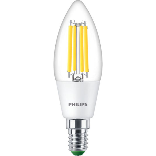 LED candle bulb with E14 screw cap, clear glass, 40W equivalent, 4000K, for home lighting