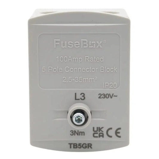 Grey 100A Terminal Block 5P IP20 Indoor Use For Control Panels And Electrical Cabinets by Fusebox