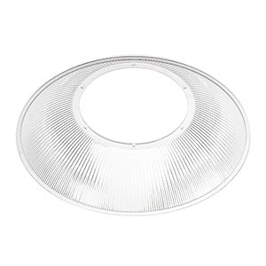 Clear ribbed LED high bay light reflector for commercial lighting installations