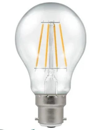Clear LED filament light bulb with B22 bayonet cap, dimmable, 2700K warm white