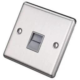 eurolite Eurolite 1 Gang Slave Telephone Socket Grey Insert Satin Stainless Steel - eurolite Eurolite 1 Gang Slave Telephone Socket Grey Insert Satin Stainless Steel